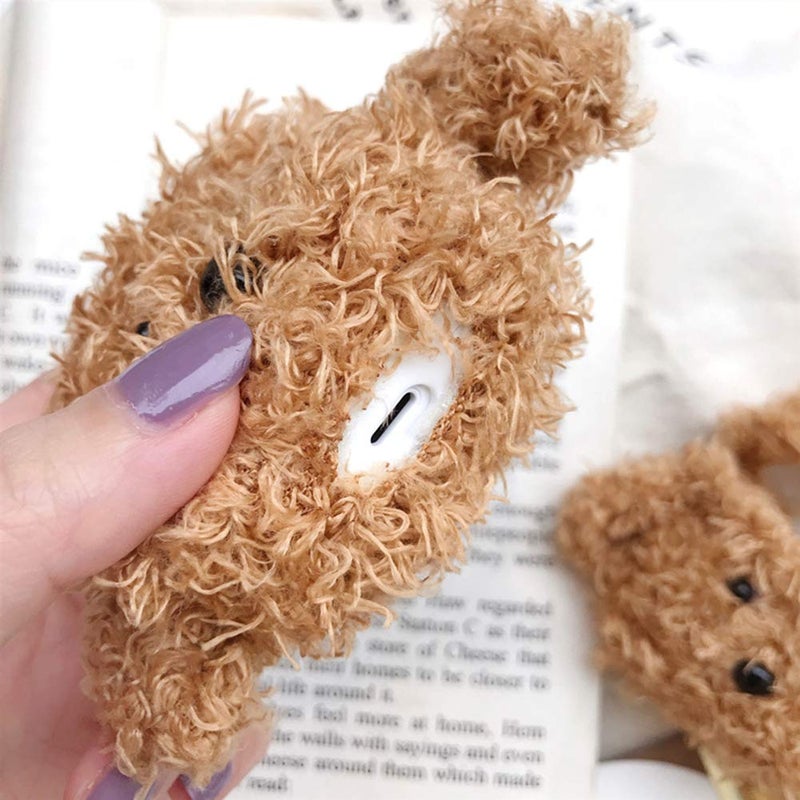 SGVAHY Furry Case for AirPods 1&2 Funny Cute 3D Cartoon Plush Design Teddy Soft Warm Fluffy Cover with Keychain Kawaii Anti-Fall Protective Case Women Girls - Image 3